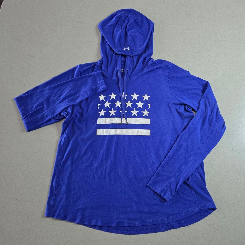Under Armour Freedom Flag Hoodie Mens Large Royal Blue Long Sleeve Thumbholes